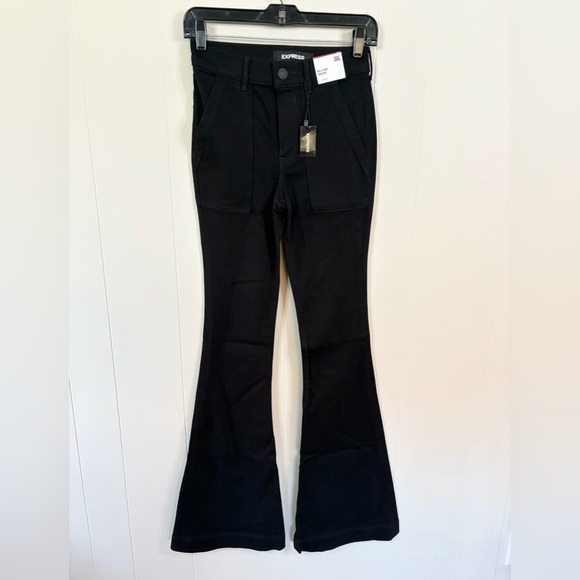 Express black bell flare high rise jeans size 00L new - Picture 1 of 3